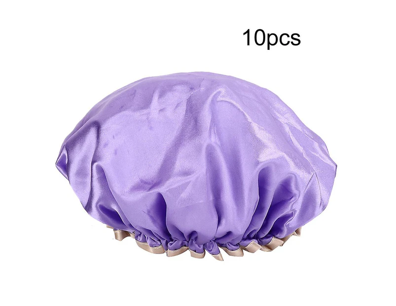Waterproof Anti-smoke Women Shower Cap - Purple - Pack of 10