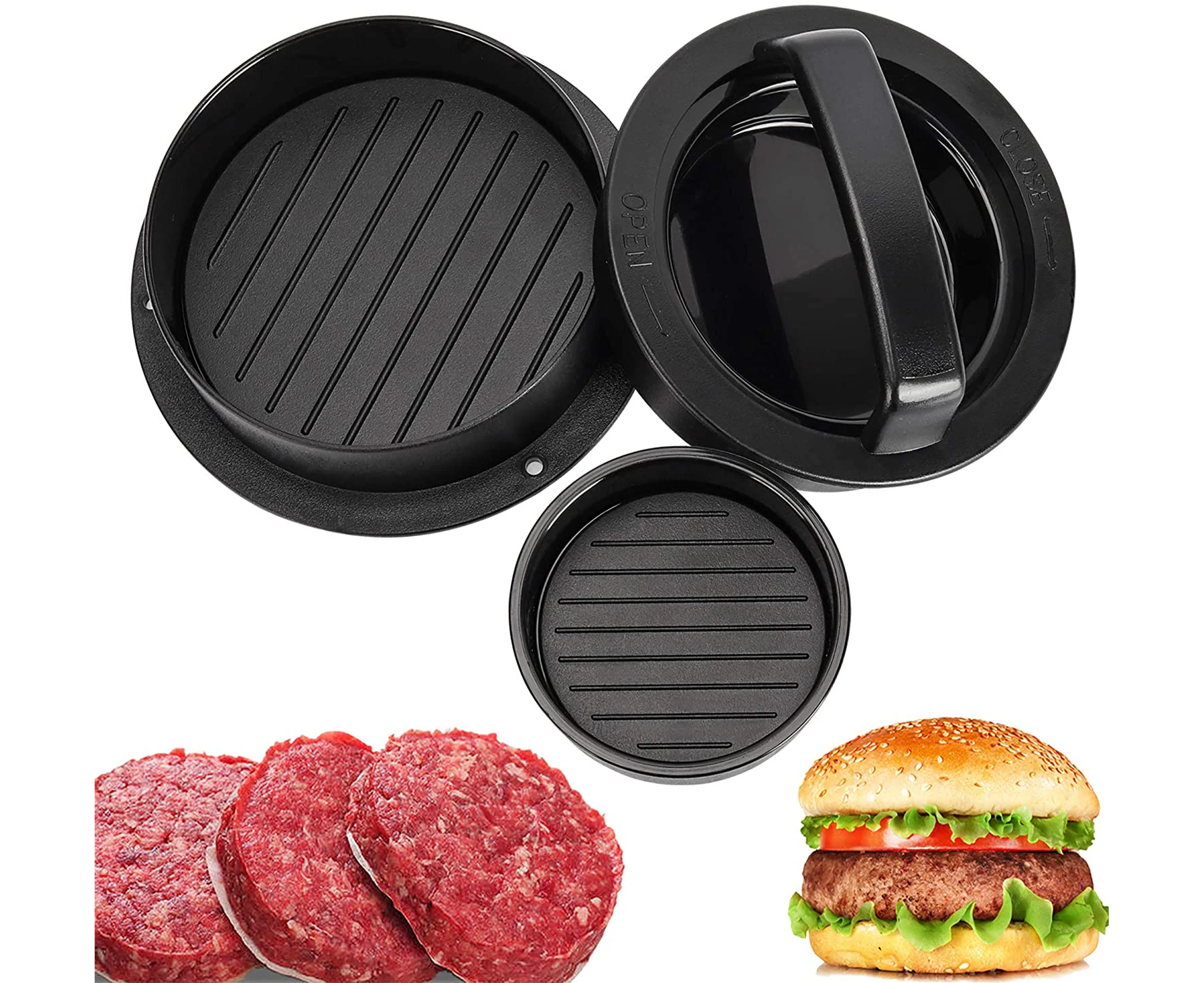 Burger Press, Hamburger Press, Slider Press Stuffed Burger Patty Press Regular Burger Maker 3 In 1 Non Stick Kitchen Barbecue Grilling Patty Molds