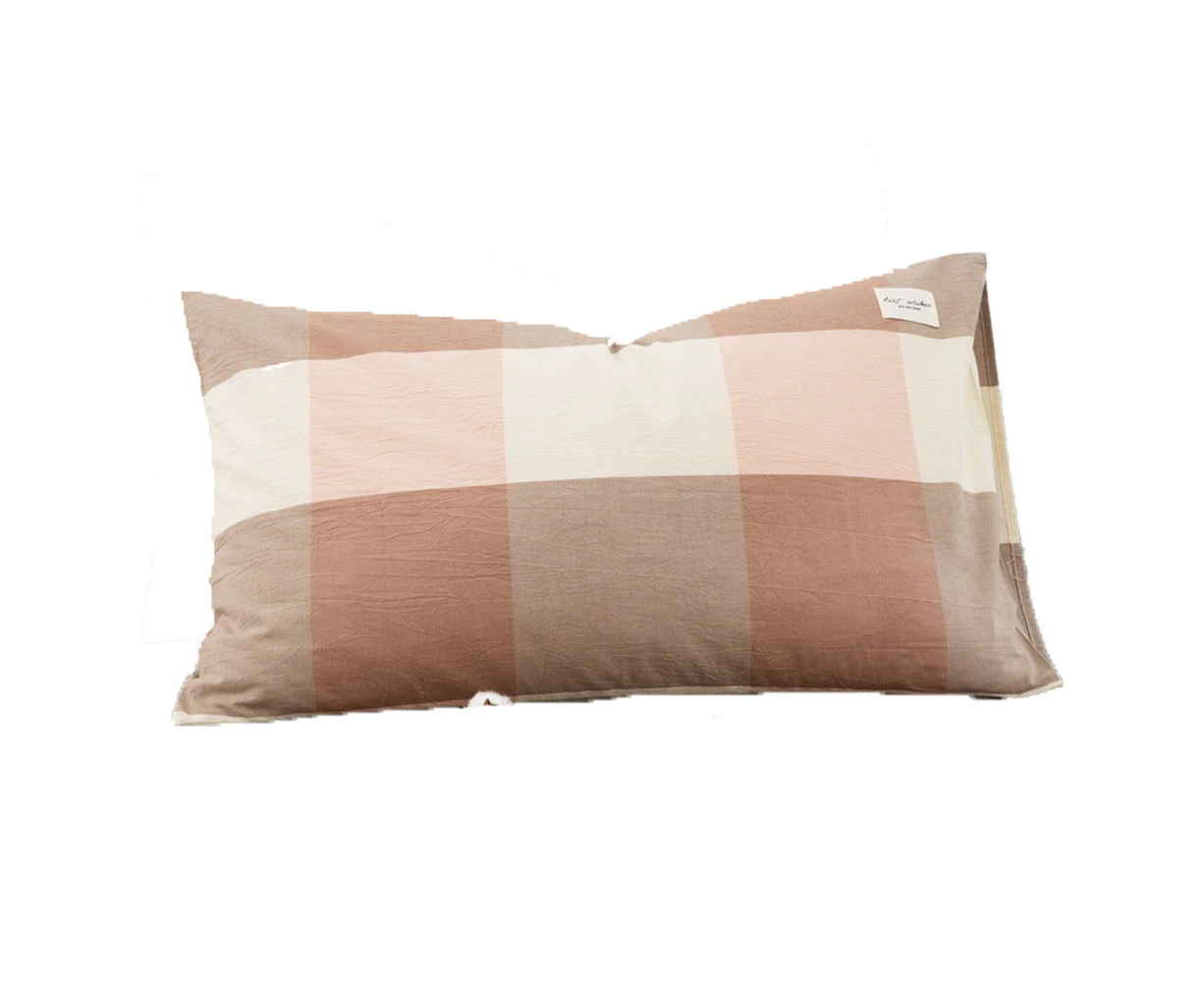 Simple washed cotton pillowcase-pure cotton plaid pillowcase pink 30*50cm