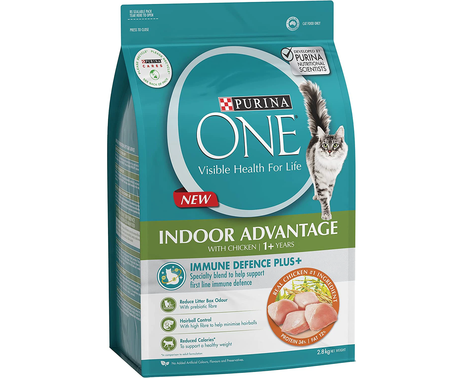 Purina ONE Indoor Dry Cat Food with Chicken, Adult, 2.8kg