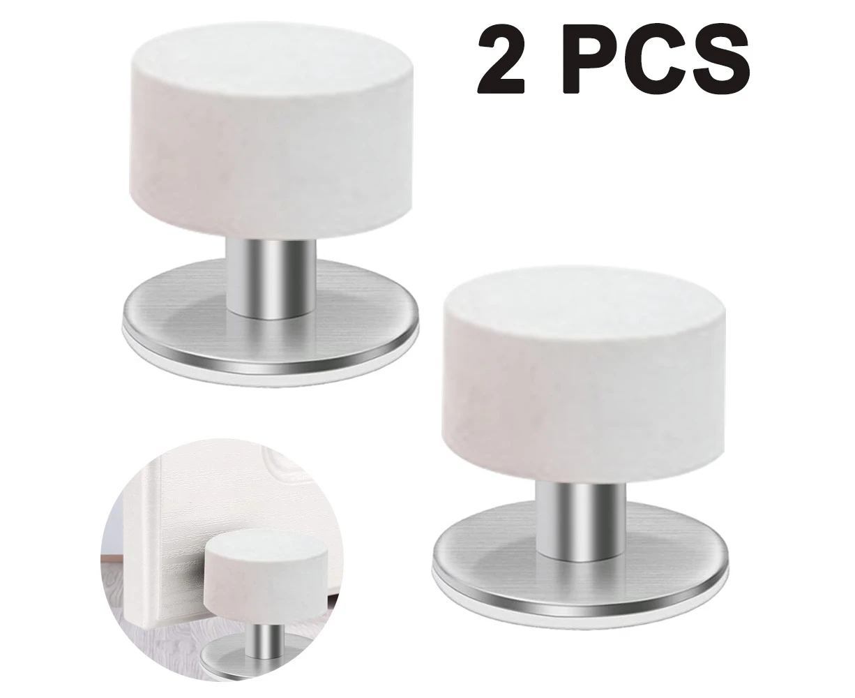 2 Pack Adhesive Door Stops Heavy Duty Stainless Steel Rubber Door Stops With Added Stickers - White