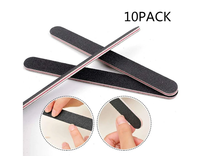 Nail Files 10Pcs Professional Double Sided 100/180 Nail Files Black Emery Grit Manicure Pedicure Tools