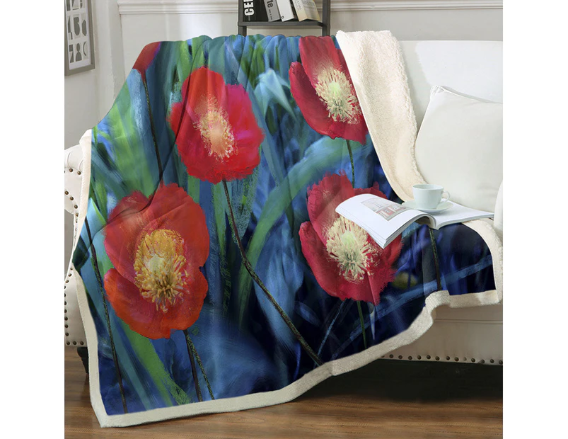 Throws Couples Size: 200cm x 200cm Art Painting Bright Poppies Flowers