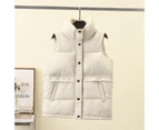 Sleeveless Slant Pockets Elastic Waist Single-breasted Vest Jacket Winter Solid Color Stand Collar Padded Puffer Waistcoat Outerwear - Beige