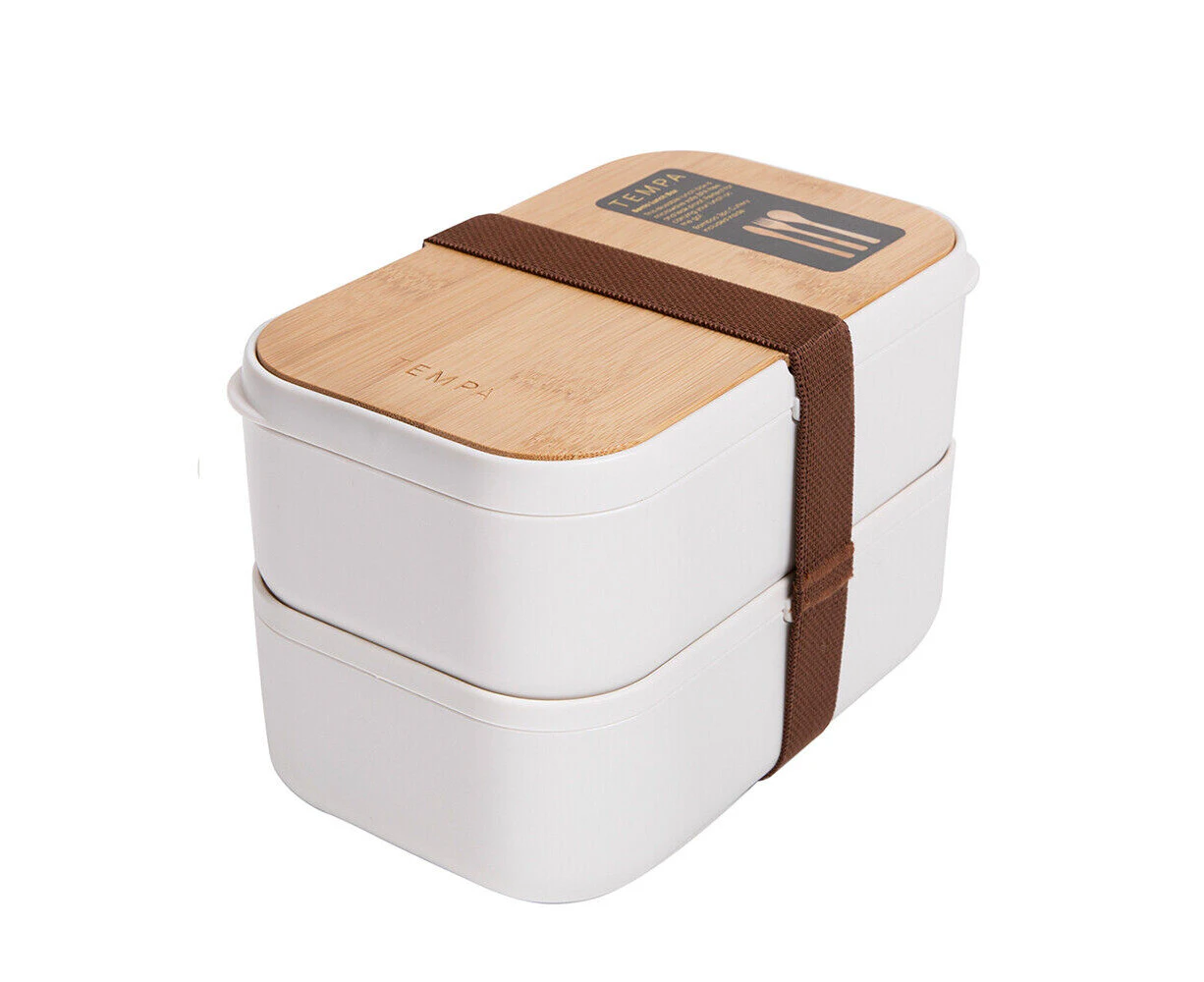 Bento Airtight Leakproof Lunch Food Double Storage Box with Spoon Fork White