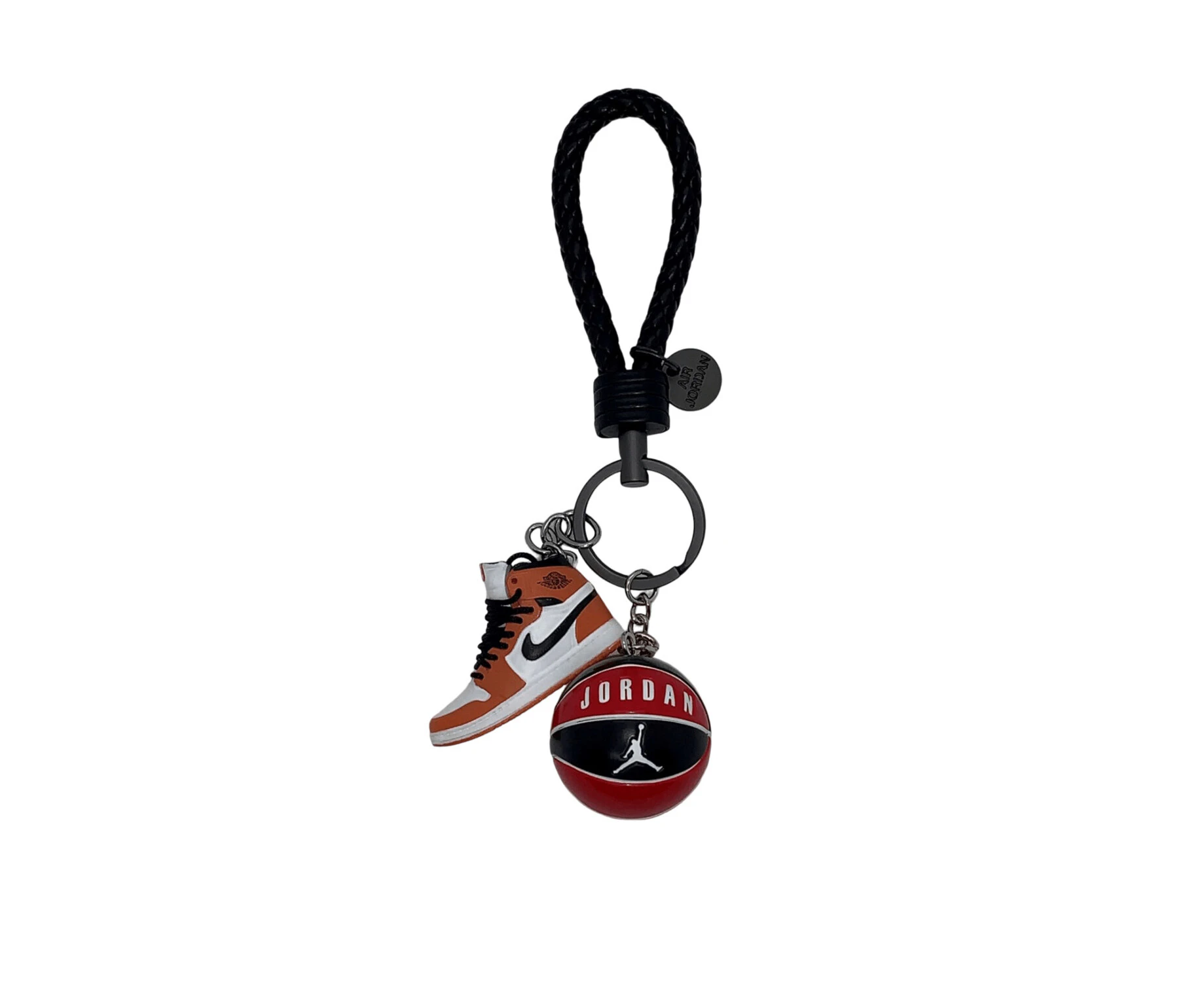 Air Jordan 1 3D mini sneaker keyring with basketball - White and orange