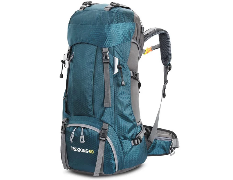 GEERTOP 60L Waterproof Lightweight Hiking Backpack with Rain Cover for Climbing Camping-Blue Green