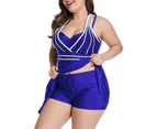 Womens Halter Swimdress Plus Size Two Piece Swimsuit Tankini Set - Blue