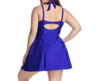 Womens Halter Swimdress Plus Size Two Piece Swimsuit Tankini Set - Blue