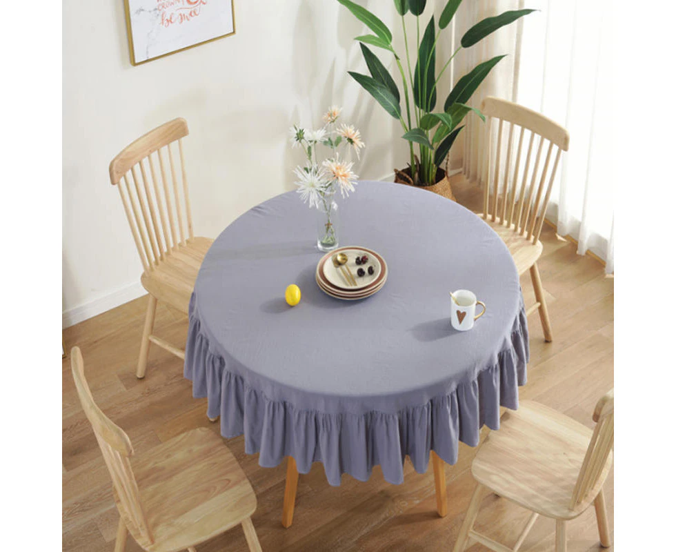 Toscano Vintage Ruffle Round Tablecloth Cotton Linen Home Decoration-Grey