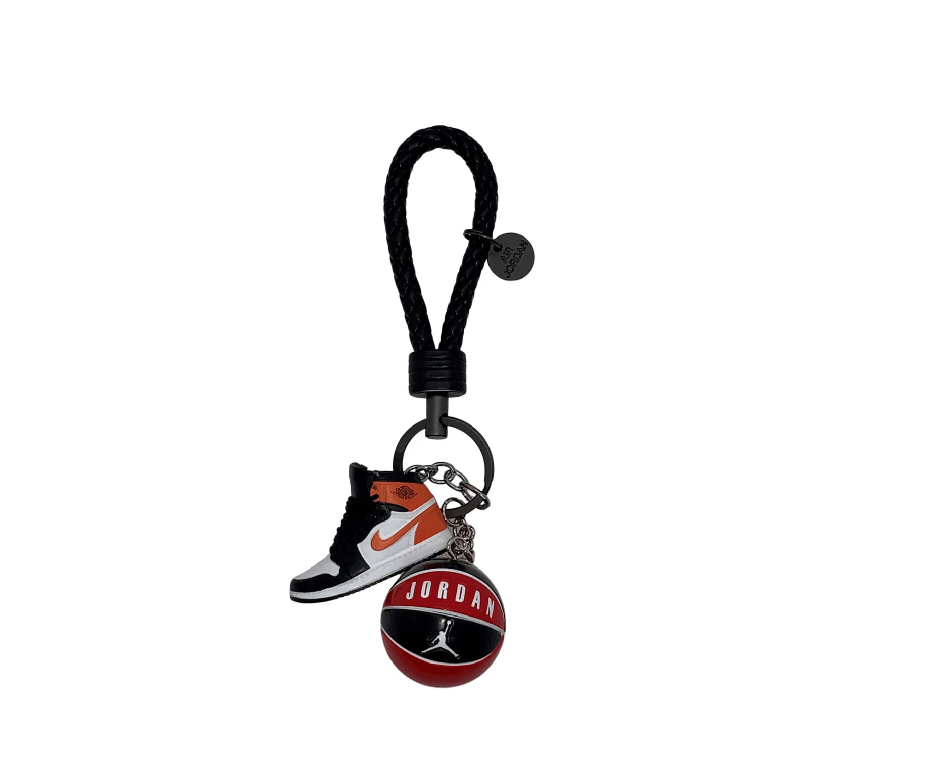 Air Jordan 1 3D mini sneaker keyring with basketball - Black, orange and white