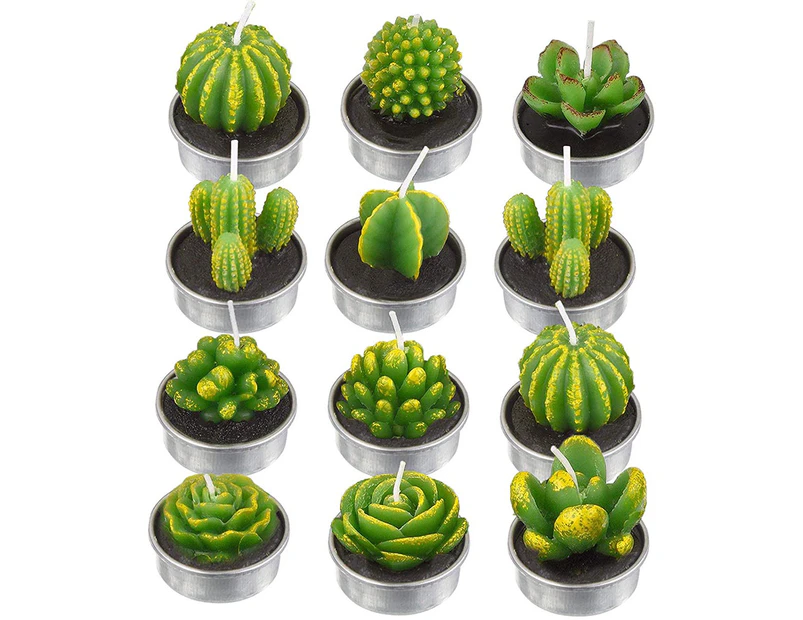 12 Cactus Candles, Artificial Plant Succulent Candles, Valentine's Day Tea Wax Rose Candles for Parties, Weddings, Mother's Day, Home Decoration Gifts