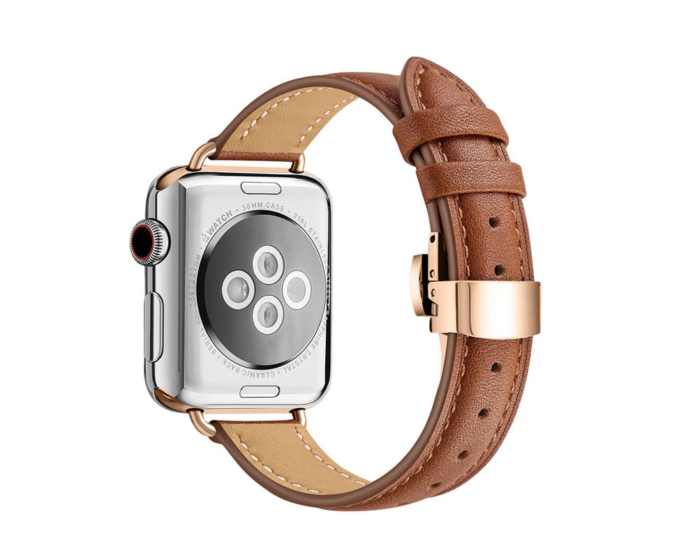 Marge Plus Leather Replaceable Strap for iWatch SE Series6 5 4 3 2 1-Brown RoseGold