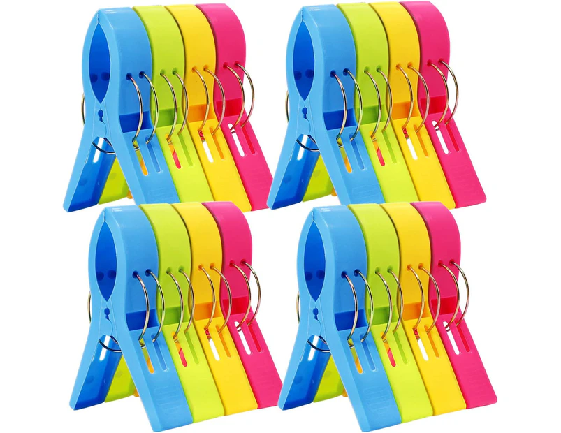 16 Pack Beach Towel Clips Chair Clips Towel Holder for Pool Chairs on Cruise-Jumbo Size,Plastic Clothes Pegs Hanging Clip Clamps