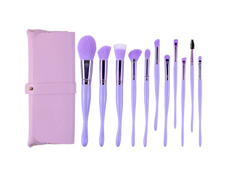 11pcs Eyebrow Brush Reusable Dustproof Bristled Makeup Brush Kit--Purple