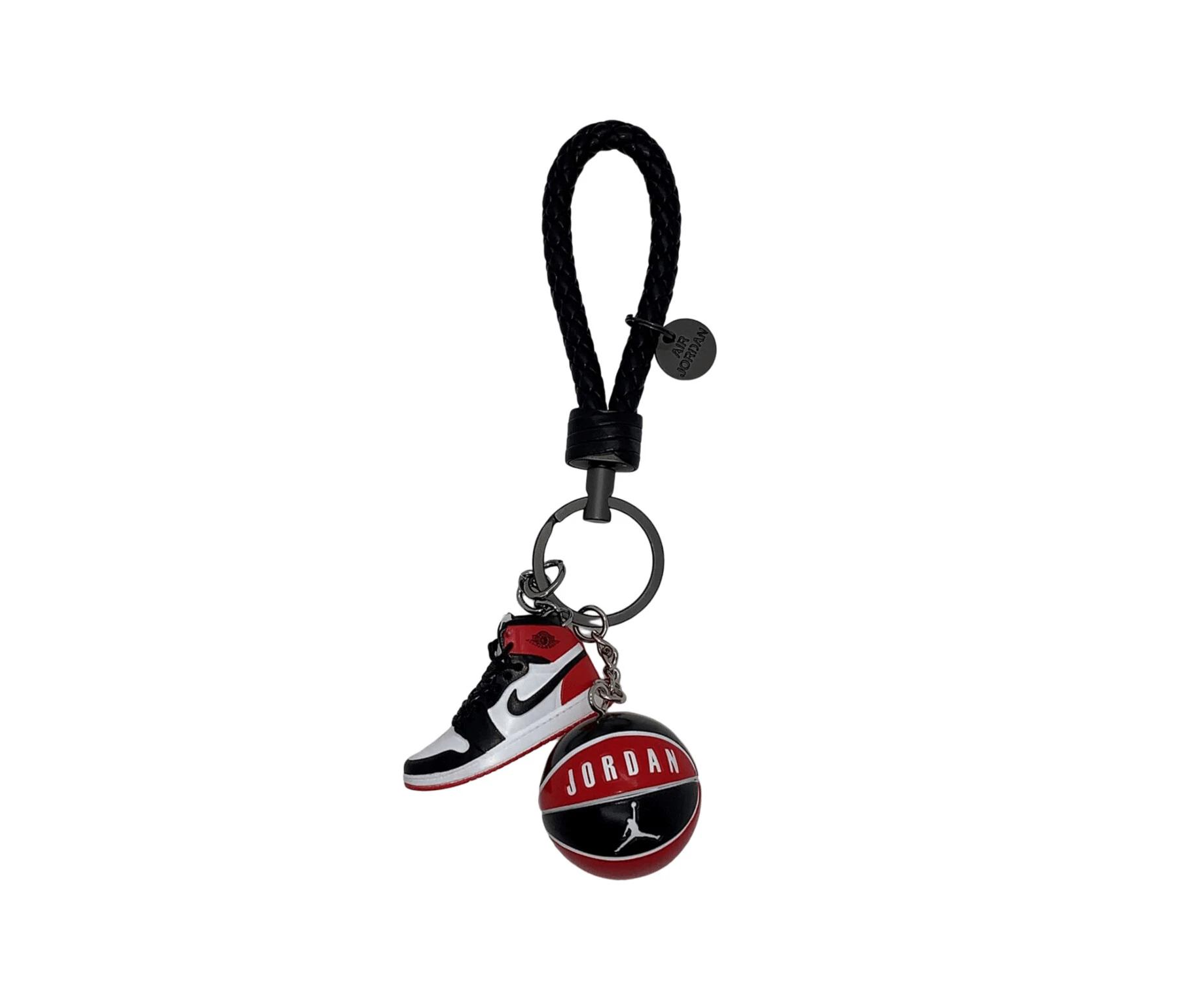 Air Jordan 1 3D mini sneaker keyring with basketball - Black, red and white