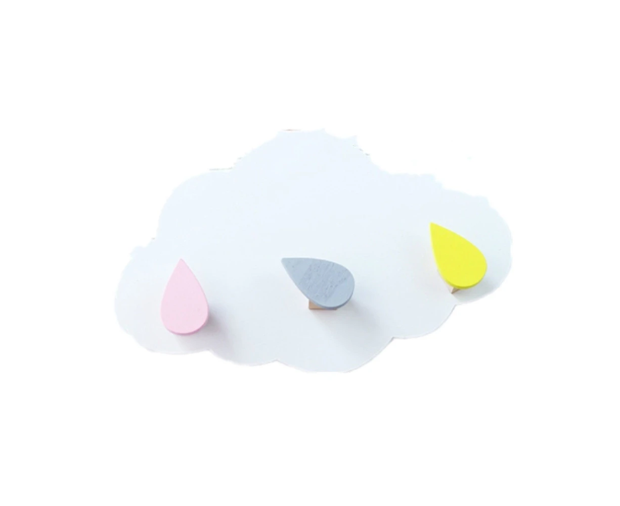 Wooden Cloud Raindrop Balloon Hook Shelf(Raindrops Pink+Grey+Yellow)