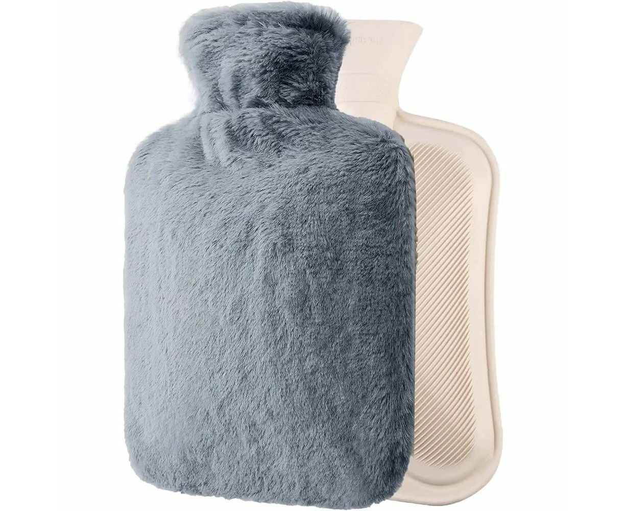 Hot Water Bottle With Soft Cover - 1.8L Large - Classic Hot Water Bag For Pain Relief, Neck And Shoulders, Feet Warmer, Menstrual Cramps, Light Grey