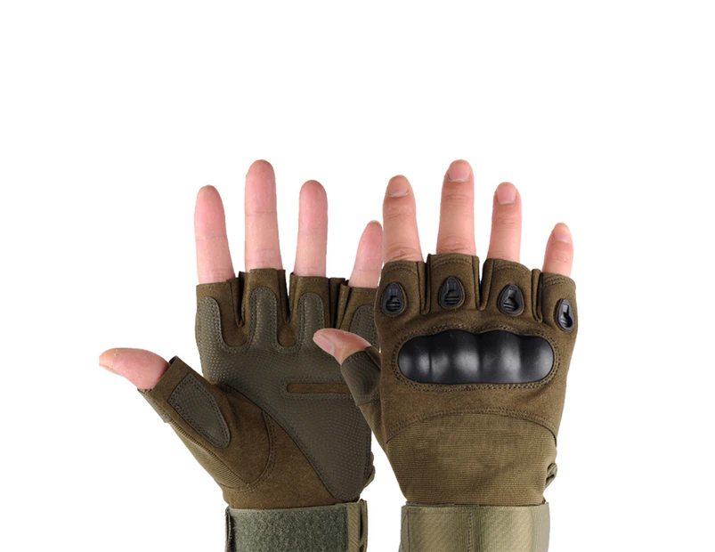 Mens Half Finger Gloves Army Military Fingerless Combat Outdoor Cycling Tactical Gloves - Green