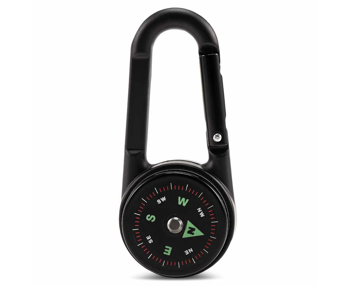 3-in-1 Double Sided Mini Compass Carabiner Thermometer for OutdoorPortable Compass Carabiner Black