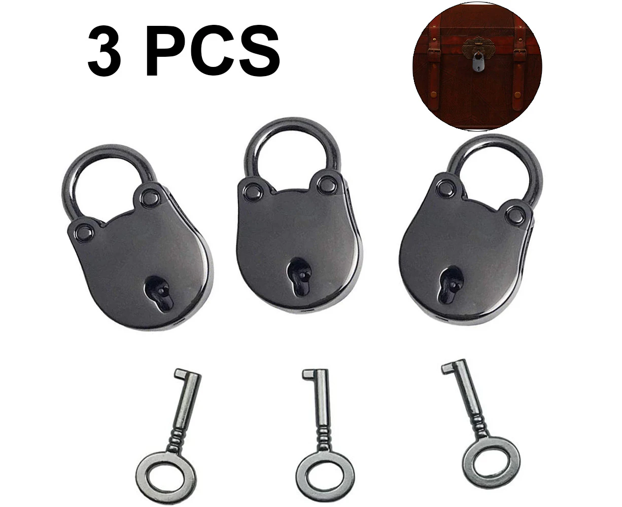 Padlocks Mini Key Locks Vintage Padlock Mini Bear Locks Small Purse Antique Key Lock 3 Pack - Black