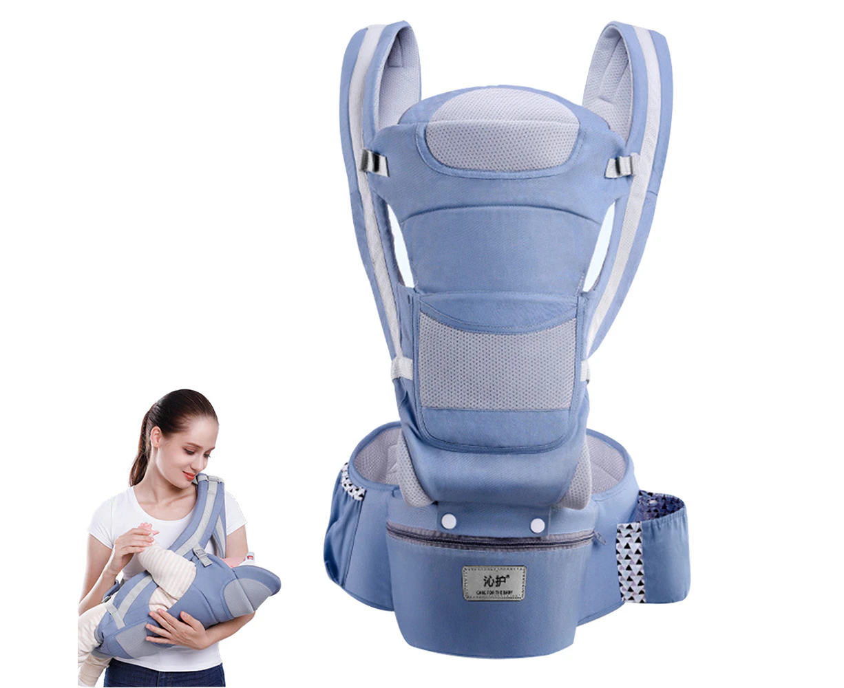 Baby Soft Belt Waist Stool Cross Back Hold Multifunctional Storage Kangaroo Bag With Hip Seat,Blue