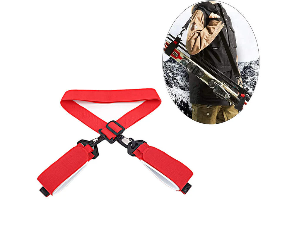 GEERTOP Adjustable Ski Strap with Detachable Hook Loop Skiing Equipment-Red