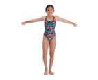 Speedo Girl's Digital Allover Leaderback Swimsuit - Black/ Red/ Pink/ Blue