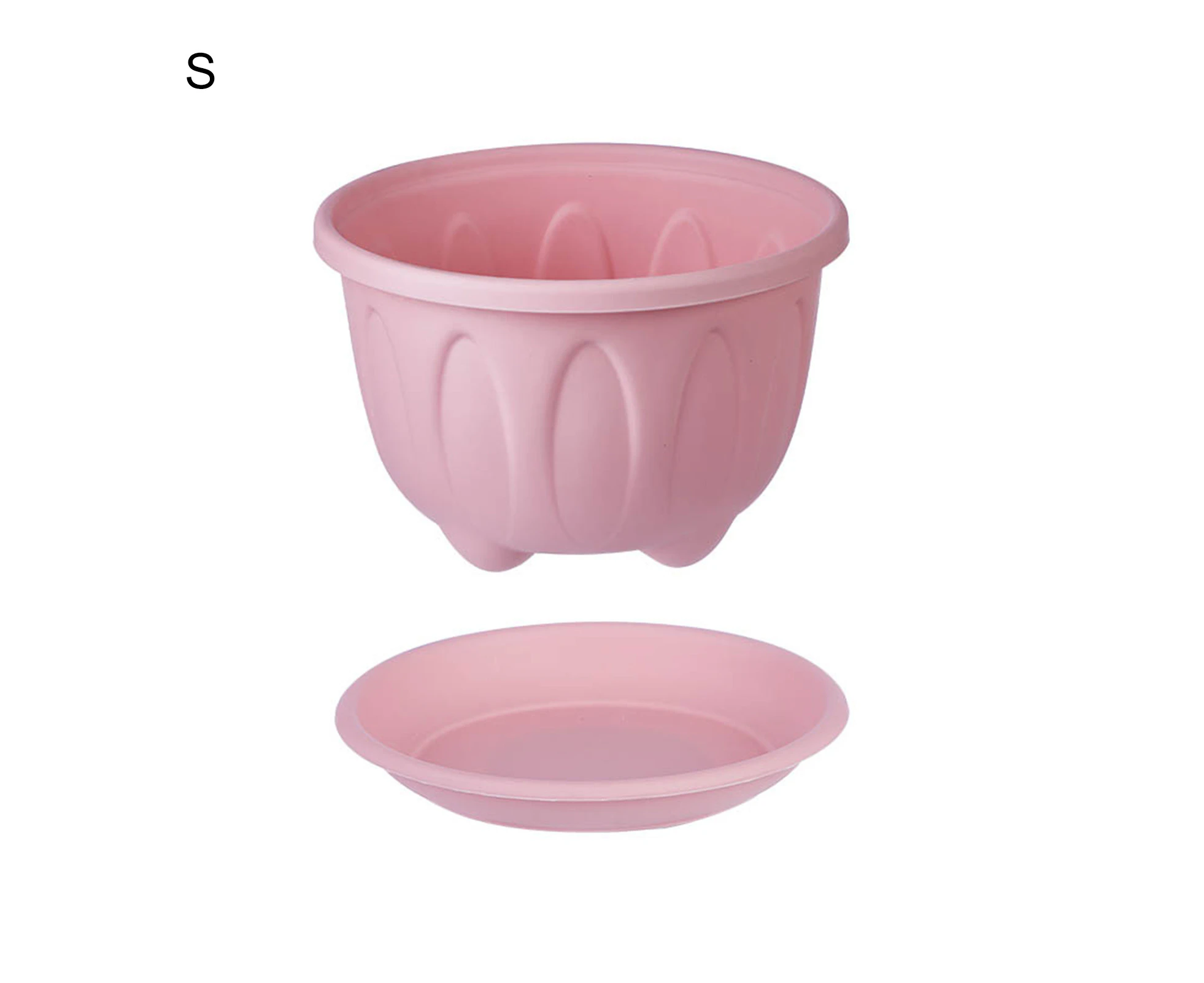 Flower Pot Nice-looking Fashion Lightweight Plastic Flower Vegetable Planters Pot with Tray for Home - Pink