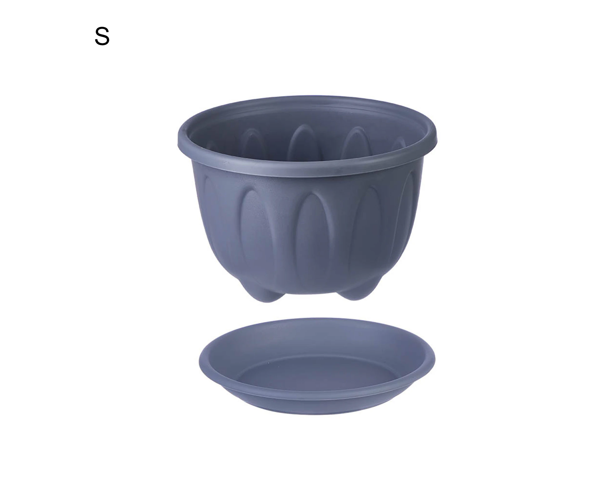 Flower Pot Nice-looking Fashion Lightweight Plastic Flower Vegetable Planters Pot with Tray for Home - Grey