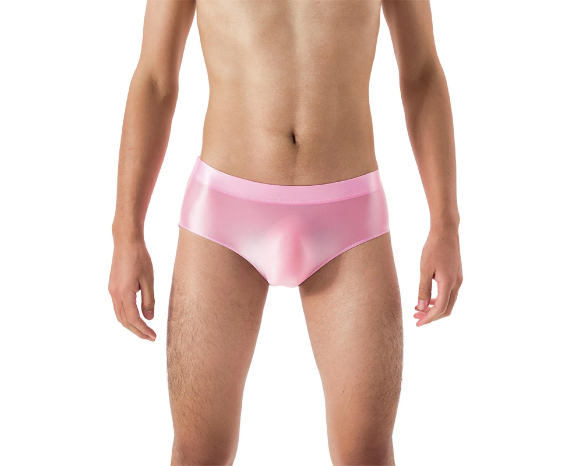 Nirvana Men Panties Solid Color Smooth Stretch Seamless Glossy Underwear Sexy One-Piece Underpants Briefs Male Clothes-Light Pink