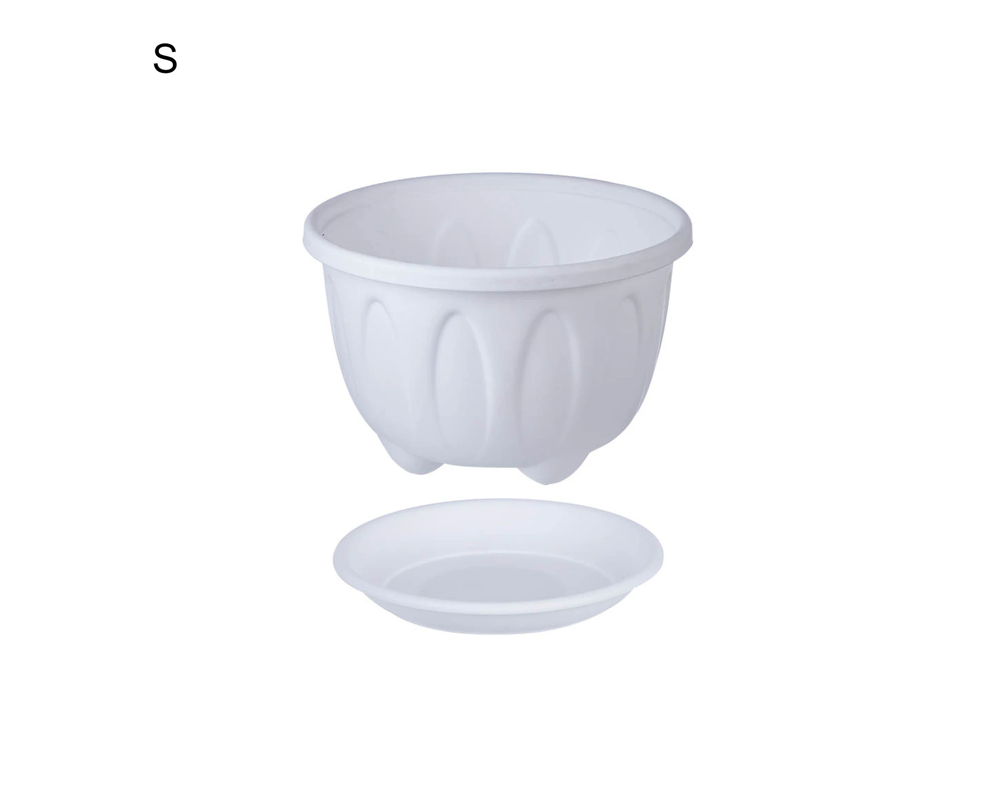 Flower Pot Nice-looking Fashion Lightweight Plastic Flower Vegetable Planters Pot with Tray for Home - White