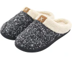 Women's Cozy Memory Foam Slippers Fuzzy Wool-Like Plush Fleece Lined House Shoes w/Indoor, Outdoor Anti-Skid Rubber Sole - Black/Grey