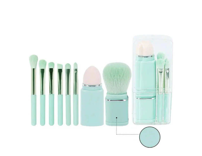 Cosmetic Brush 8 in 1 Multifunctional Versatile Beauty Retractable Makeup Brush Kit--Green