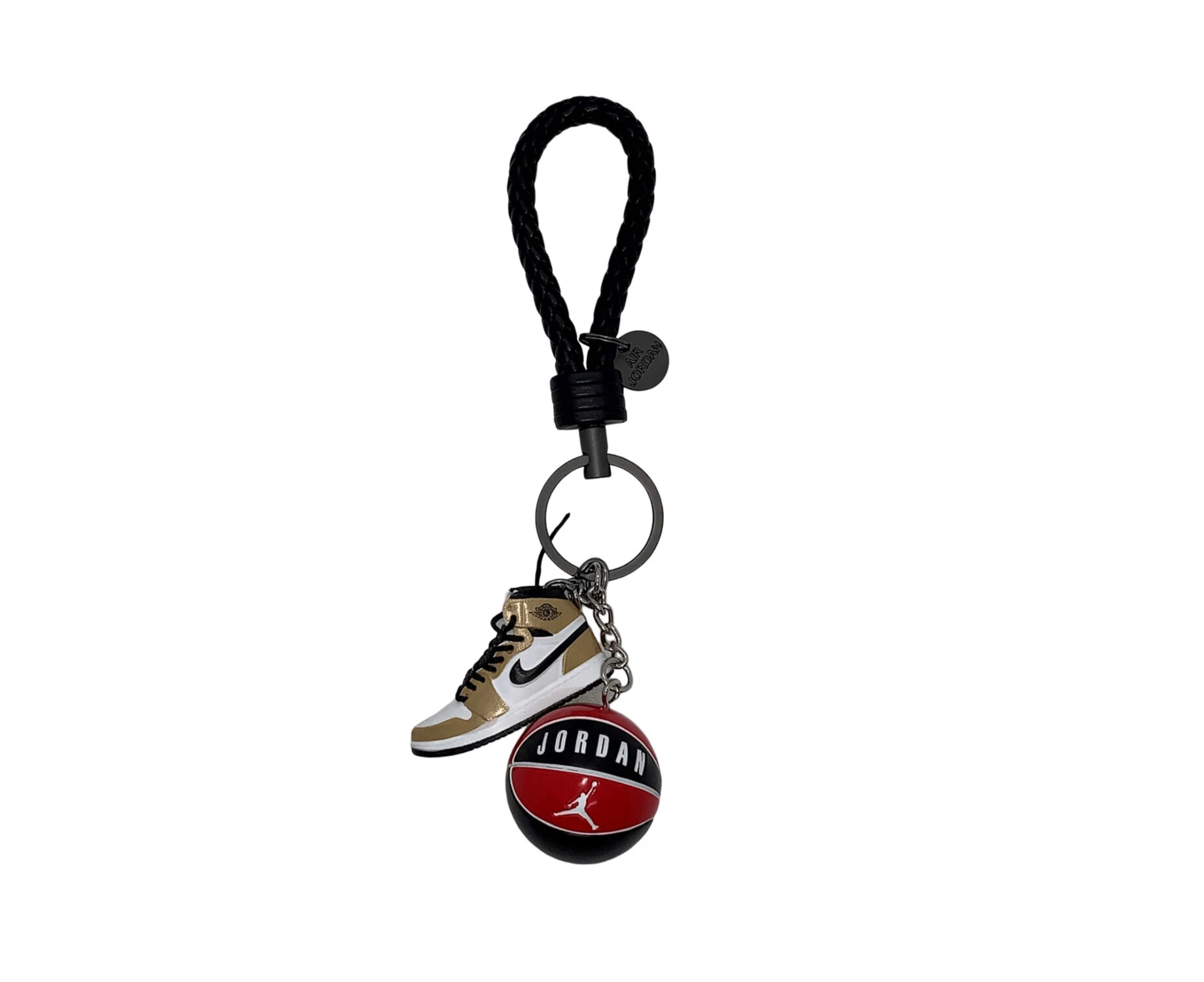 Air Jordan 1 3D mini sneaker keyring with basketball - Gold and white