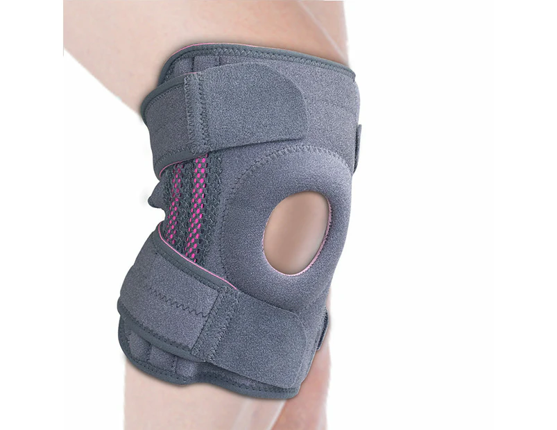 Geertop Knee Brace with Side Stabilizers Adjustable Knee Support Sleeve with Patella Gel Pads for Men Women(Grey)