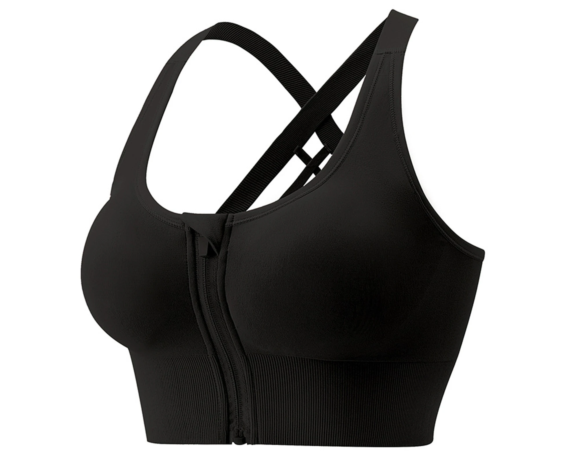 Yoga Bra Breathable High Elasticity Shockproof No Wire Padded Push Up Detachable Pad Soft High Strength Vest Bra for Gym-Black