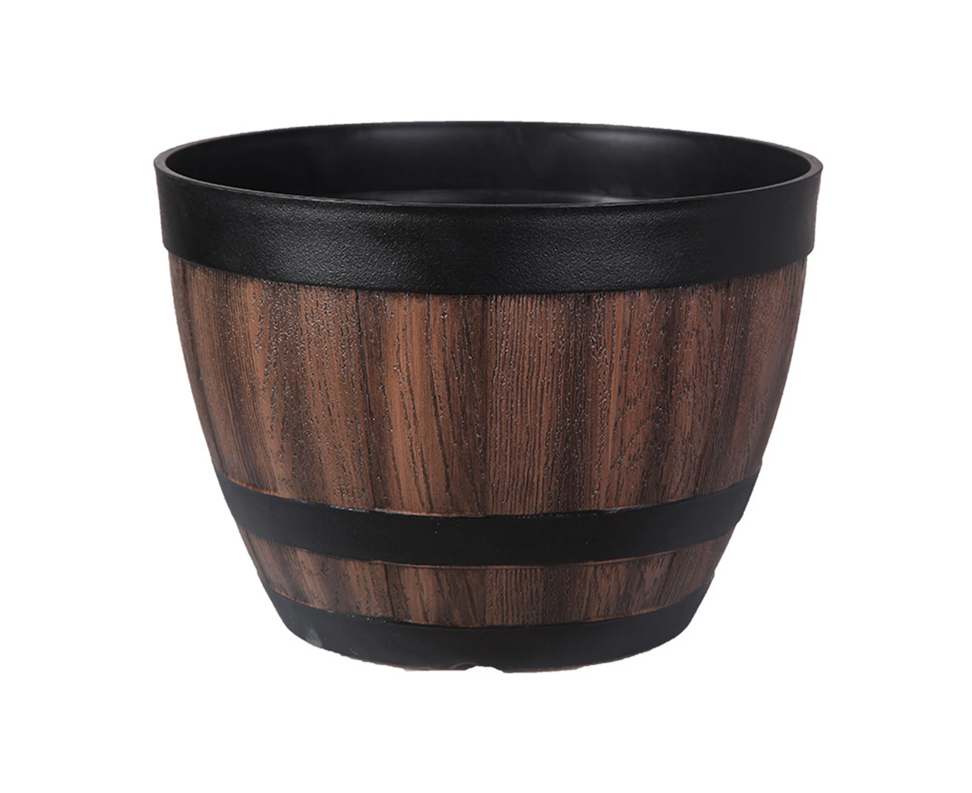 Plant Pot Faux Whiskey Barrel Shape Home Decor Plastic Indoor Outdoor Yard Patio Flowerpot for Garden