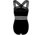 Women's One Piece Swimwear Front Crossover Swimsuits Hollow Bathing Suits - Black