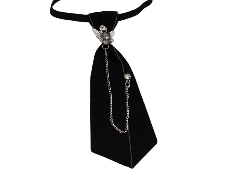 Boys Collar Tie Ribbon Rhinestone Jewelry Decor Adjustable No Tying Match Clothes Anti-wrinkle Chain School Uniform Necktie Garment Accessory - Black