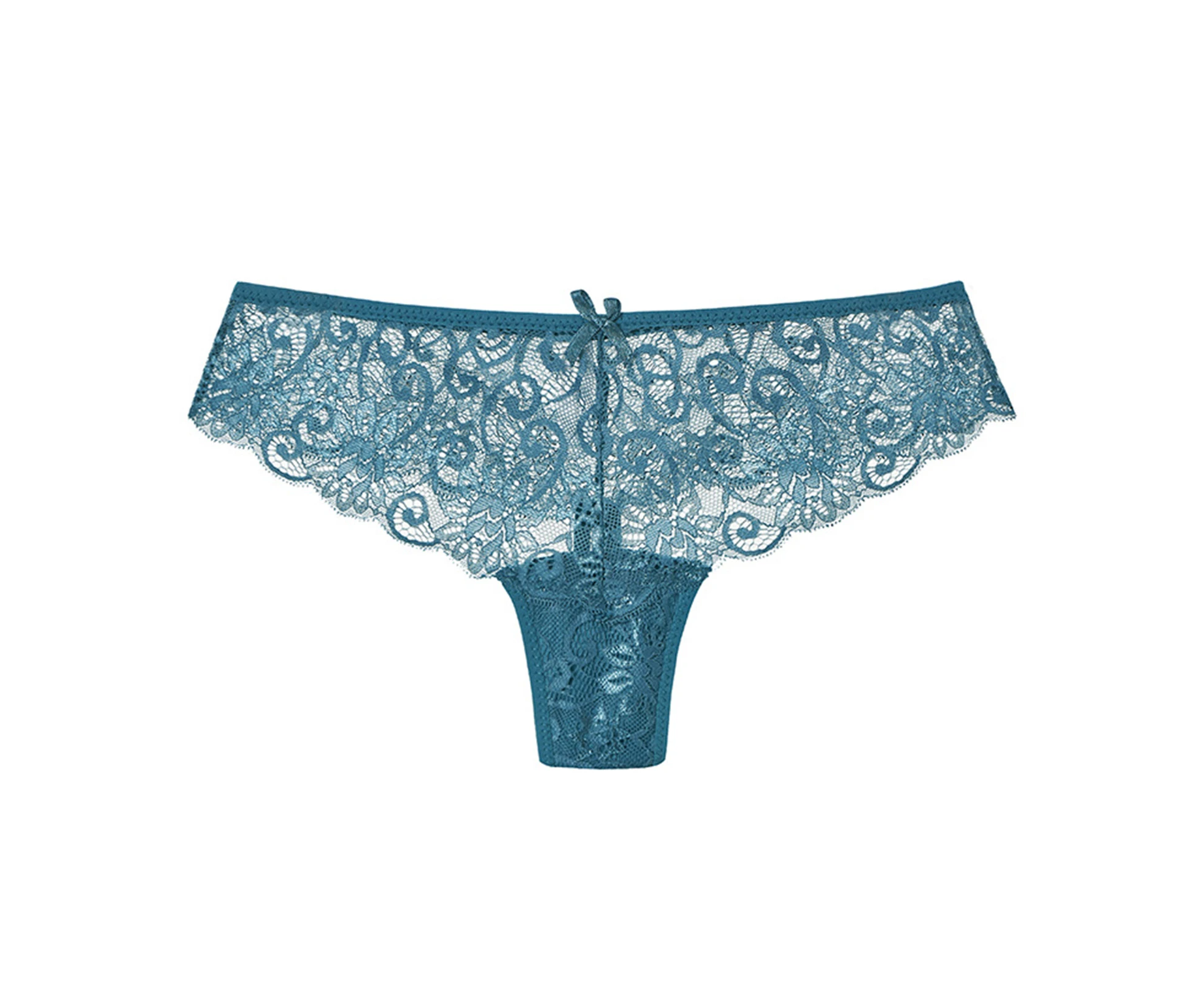 Women Underpants Sexy See-through Lace Low Waist Solid Color Seductive High Elasticity Bow-knot Decor Women Panties Inner Wear Clothes-Dark Green