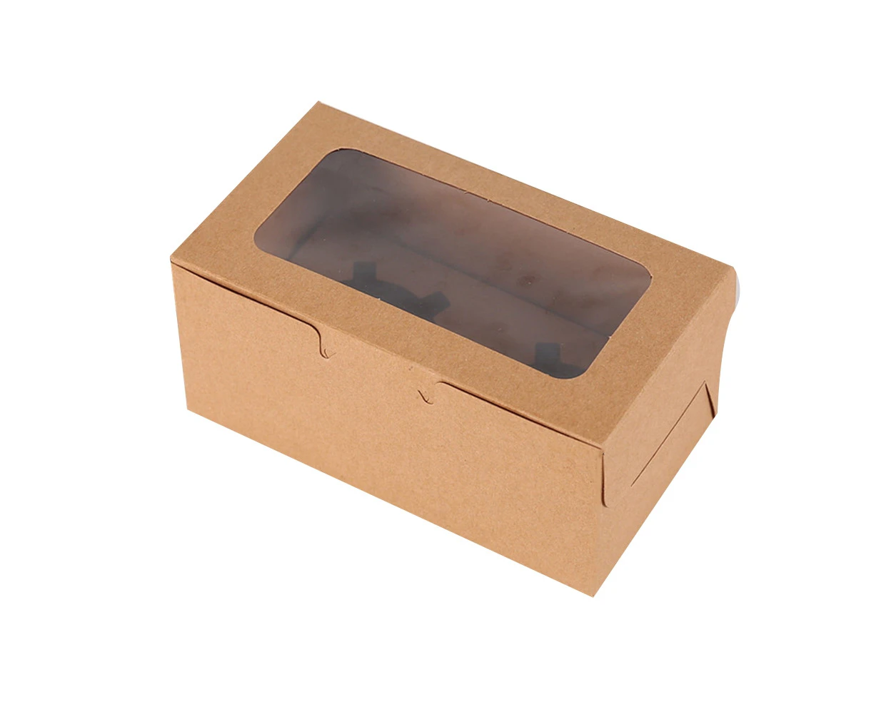 10Pcs Kraft Paper Cupcake Box Bakery Cake Container with Insert Display Window - Brown