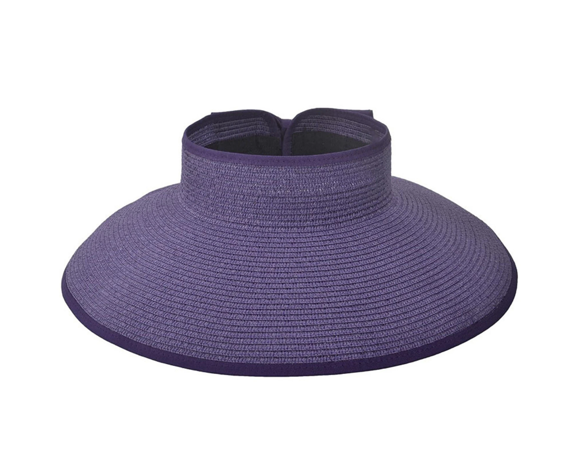 ishuif Summer Women Hat Pure Color Classic Bowknot Decor Straw Hat for Vacation-Purple