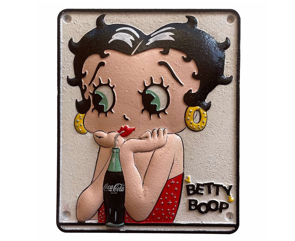 Cast Iron Betty Boop Drinking Coke Sign 23cm