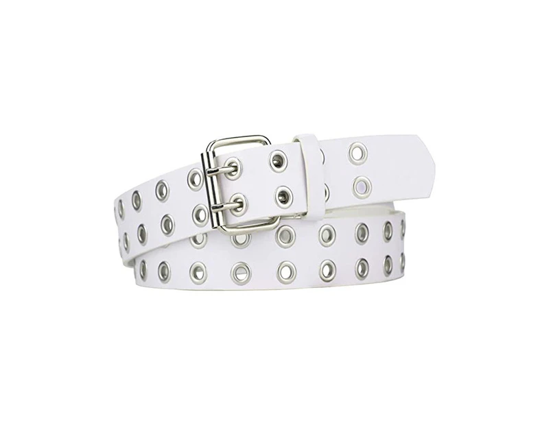 Fashion Leather Belts Unisex Stud Hole Retro Strap Waistband White