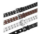 Fashion Leather Belts Unisex Stud Hole Retro Strap Waistband White