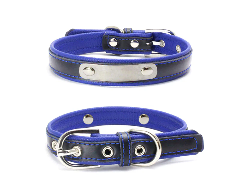 Comfortable Soft Touch Leather Dog Collar Adjustable Durable Anti-Rust Alloy Loop Ring Dark Blue XXS