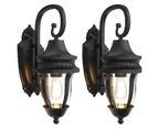 2PCS Antique Wall Lamp Glass Shade IP44 E27 Outdoor Wall Lantern Black - Large Size