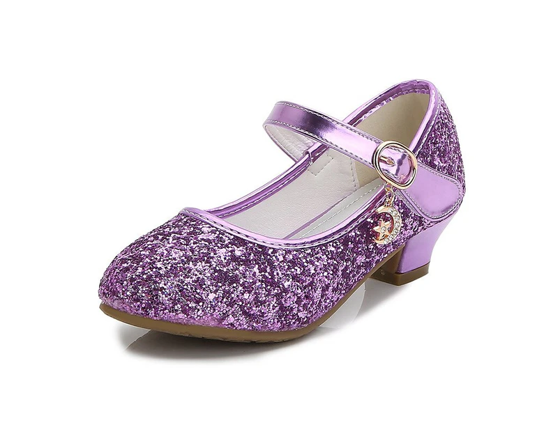 Autumn High Heels For Girls Princess Shoes Children Spring Leather Footwear Kids Party Wedding Round Toe 1-3CM Solid Color Purple