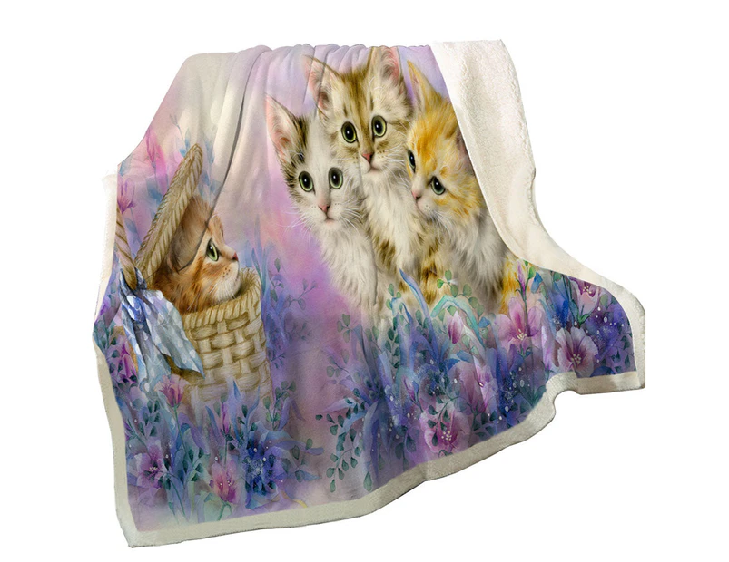 Throws Couples Size: 200cm x 200cm Cats Art Adorable Cute Kittens in Flower Garden